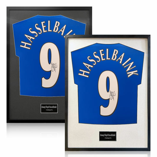 The Fan Cave Jimmy Floyd Hasselbaink signed framed Chelsea football shirt 50 x 70 cm