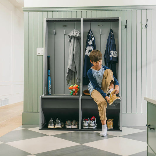 Lifetime double storage locker with bench and hooks in grey