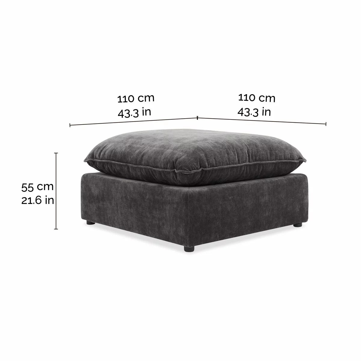 Aiden & Ivy Sereen Dark Grey Fabric Ottoman – Modular Comfort Extension