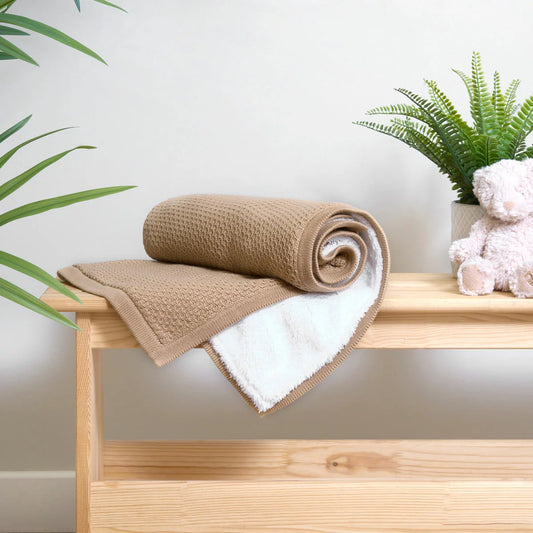 Clair De Lune Organic Cotton Sherpa Fleece Travel Blanket | Soft Organic Comfort | Babies & Toddlers On The Go