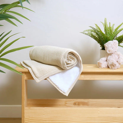 Clair De Lune Organic Cotton Sherpa Fleece Travel Blanket | Soft Organic Comfort | Babies & Toddlers On The Go