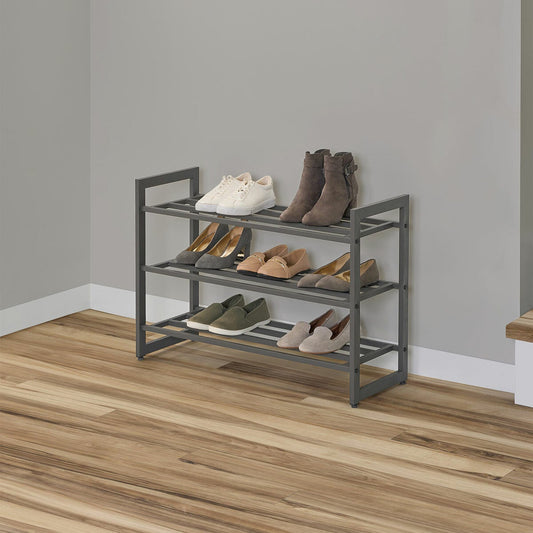Neatfreak 3 tier heavy duty stackable metal shoe rack in charcoal grey