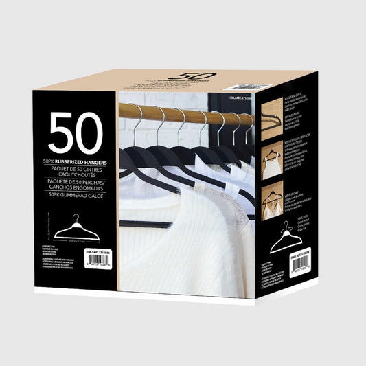 Standby Non-Slip Rubberised Slim Clothes Hangers Black 50 Pack