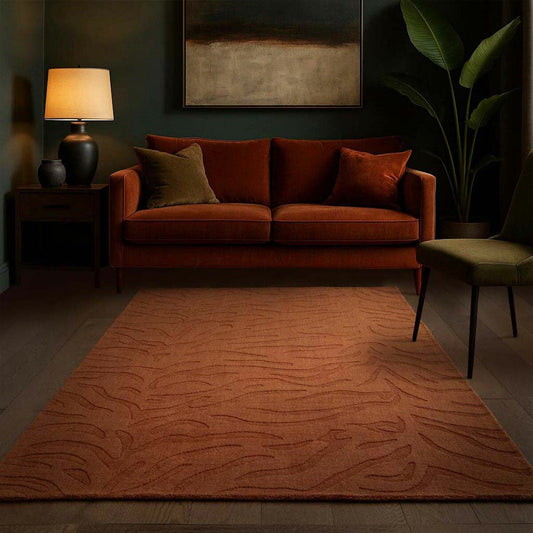 Asiatic Tigra hand carved wool rug spice orange
