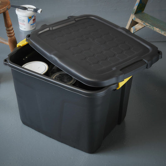 Strata 42L heavy duty black storage box 2 pack