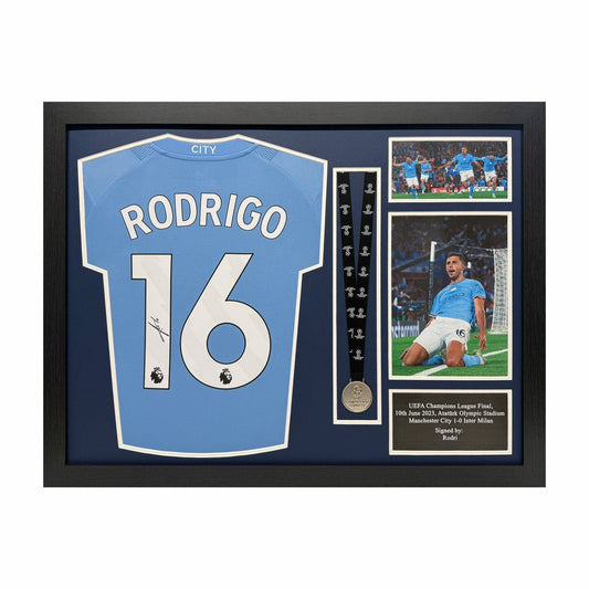Allstarsignings Rodri signed framed Manchester City 2021/22 home shirt