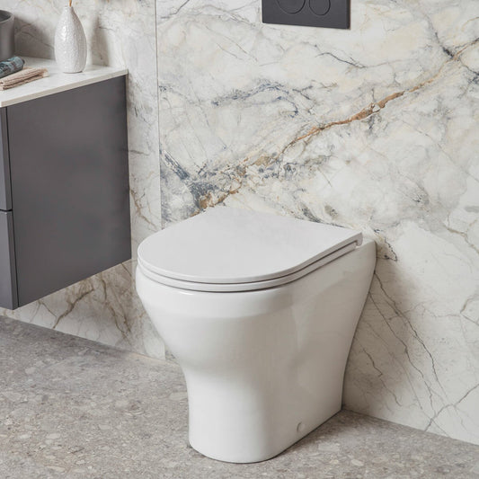 Tavistock Lindo back-to-wall rimless toilet pan with soft-close seat