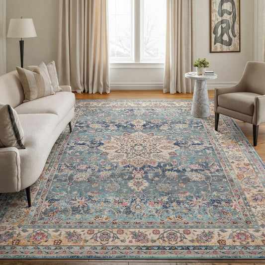 Concept Looms Vintage Kashan blue rug low 4 mm pile