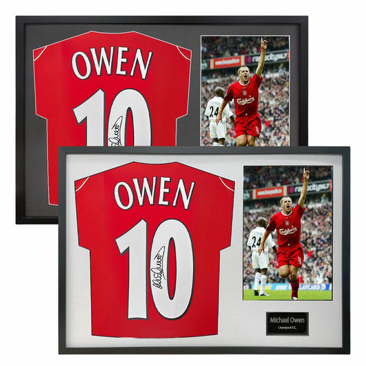 The Fan Cave Michael Owen signed framed Liverpool football shirt with photo