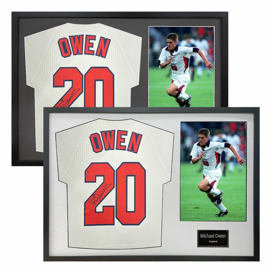The Fan Cave Michael Owen signed framed England football shirt with photo
