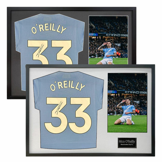 The Fan Cave Nico O'Reilly signed framed Manchester City football shirt with photo