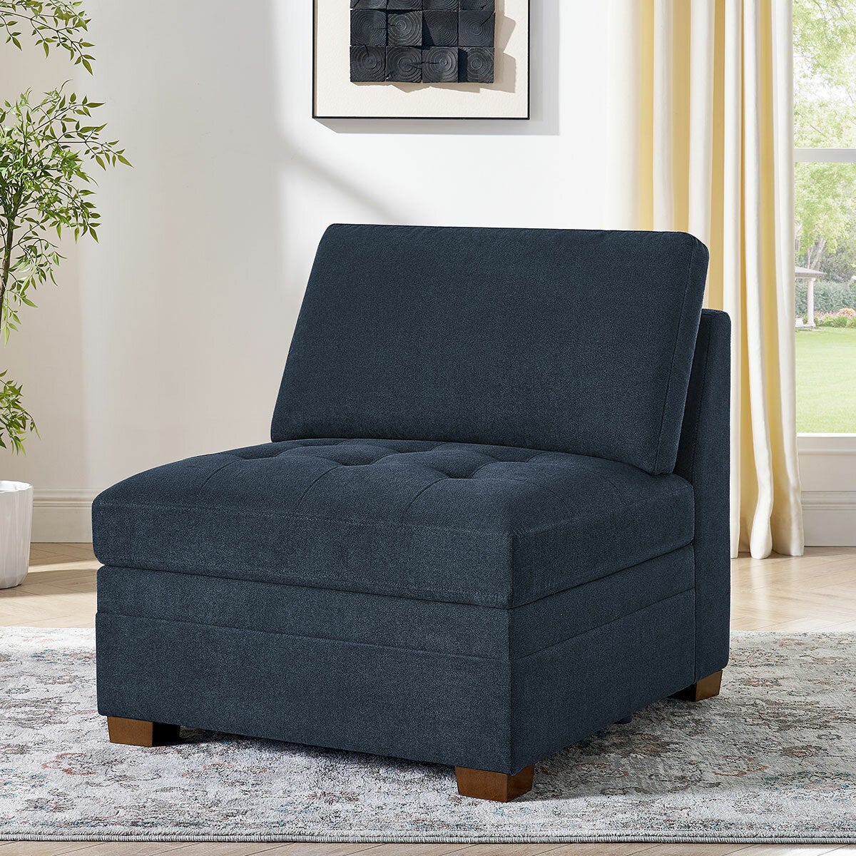 Thomasville Tisdale blue fabric modular armless chair