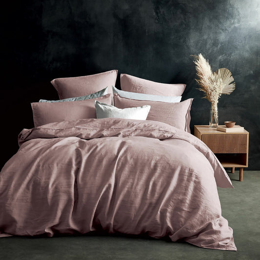 Lazy Linen Pink 100% washed linen duvet cover set with two pillowcases
