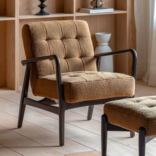 Gallery Humber orange faux sheepskin armchair with solid oak frame