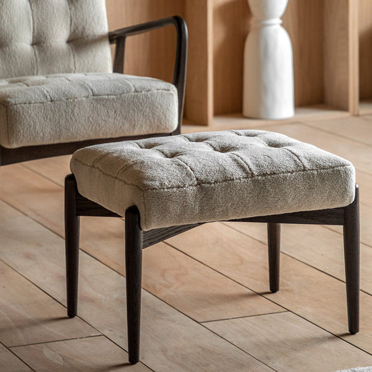 Gallery Humber natural faux sheepskin footstool with solid oak frame