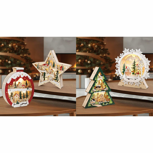 Elite Store Light Up Wooden Holiday Icons Set of 2 with warm LED lights