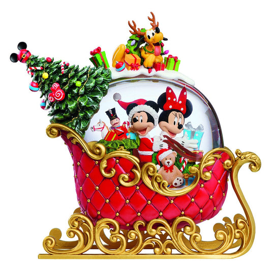 11 inch Holiday Sleigh snowglobe with glitter and LED lights