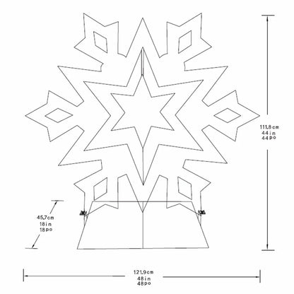 A 48-inch illuminated white LED snowflake holiday light with a center rotating prismatic star glowing brightly on a dark green outdoor lawn at night.