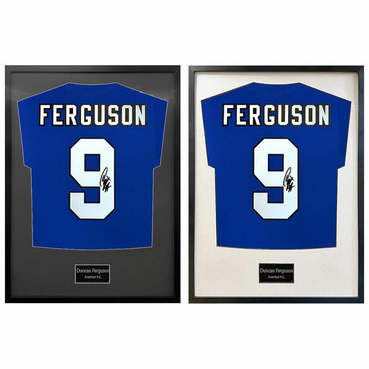 The Fan Cave Duncan Ferguson signed framed Everton football shirt with photo