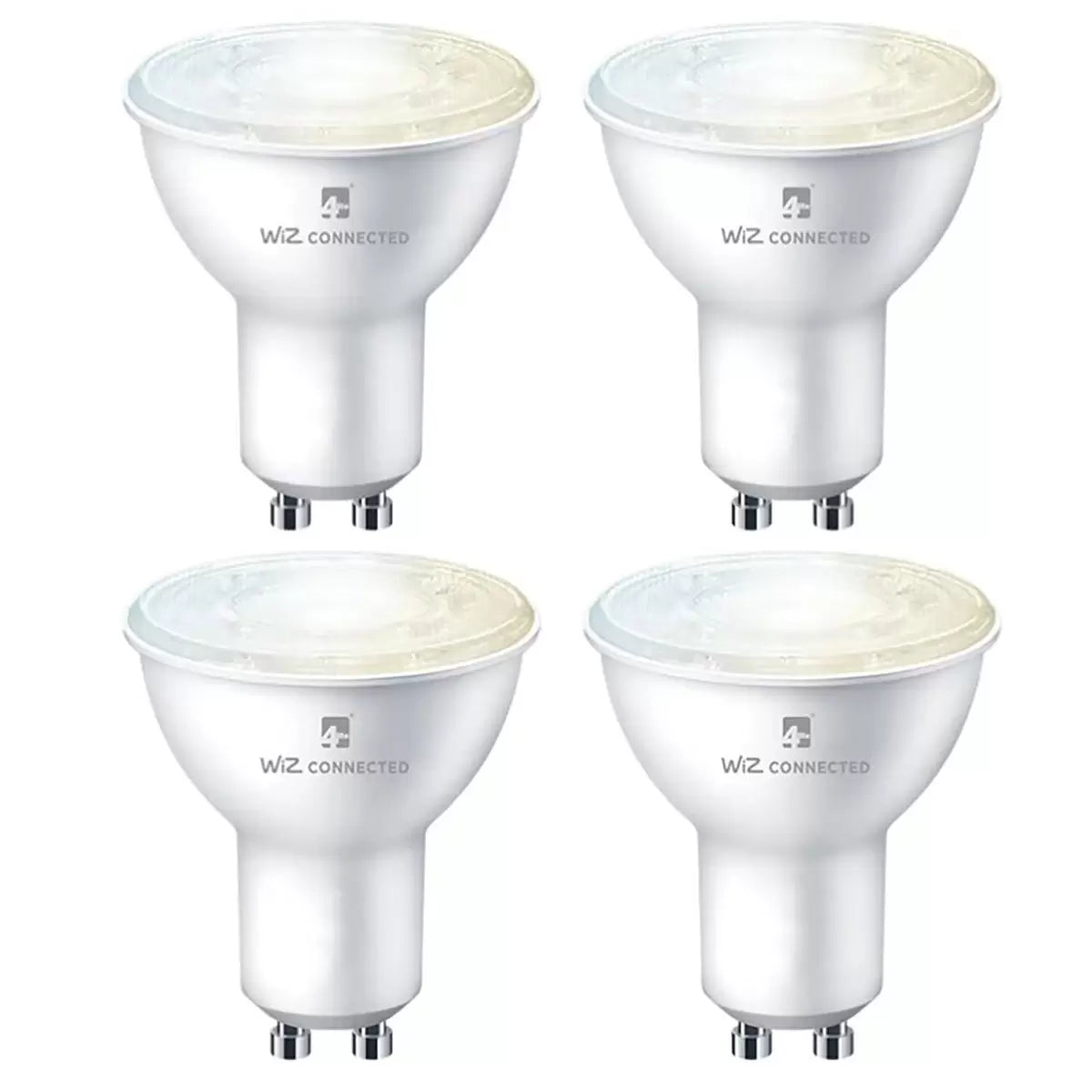 Modern recessed ceiling downlights fitted with 4lite WiZ GU10 smart bulbs shifting from warm white to cool daylight tones.