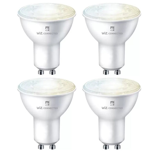 Modern recessed ceiling downlights fitted with 4lite WiZ GU10 smart bulbs shifting from warm white to cool daylight tones.