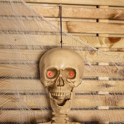 5ft Posable Full Body Halloween LED Skeleton with Glowing Red Eyes