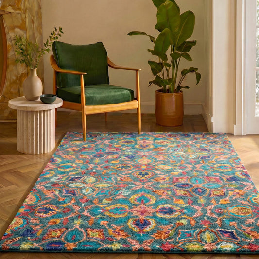 Nourison Vibrant hand-tufted 100% wool rug in teal floral