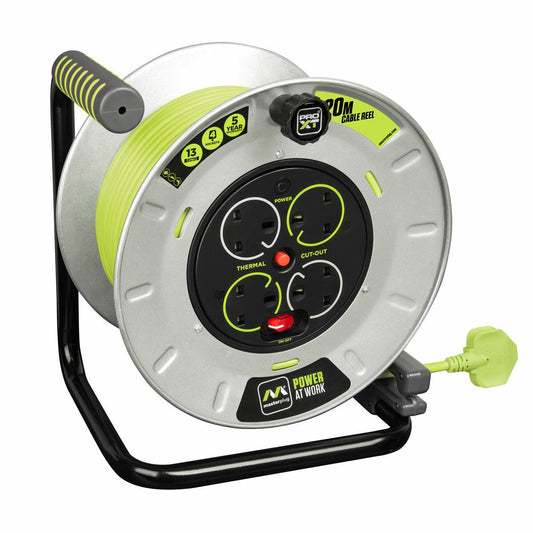 Masterplug Pro-XT 20m 4-socket 13A metal open cable reel