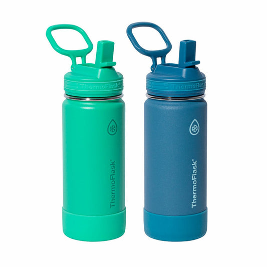 Thermoflask insulated stainless steel water bottles with straw lid, 473ml, 2 pack