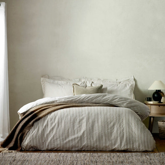 Yard Hebden reversible stripe duvet cover set in mole, 100% cotton