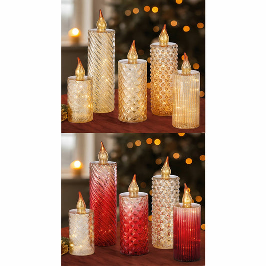 Set of 5 LED glass candles with handblown glass flames