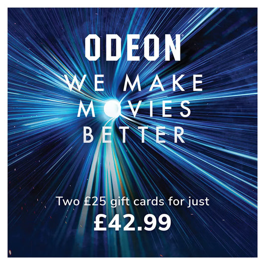 £50 Odeon cinema gift cards (2 x £25). Perfect gift for movie lovers. Redeemable for films, snacks, and cinema experiences.