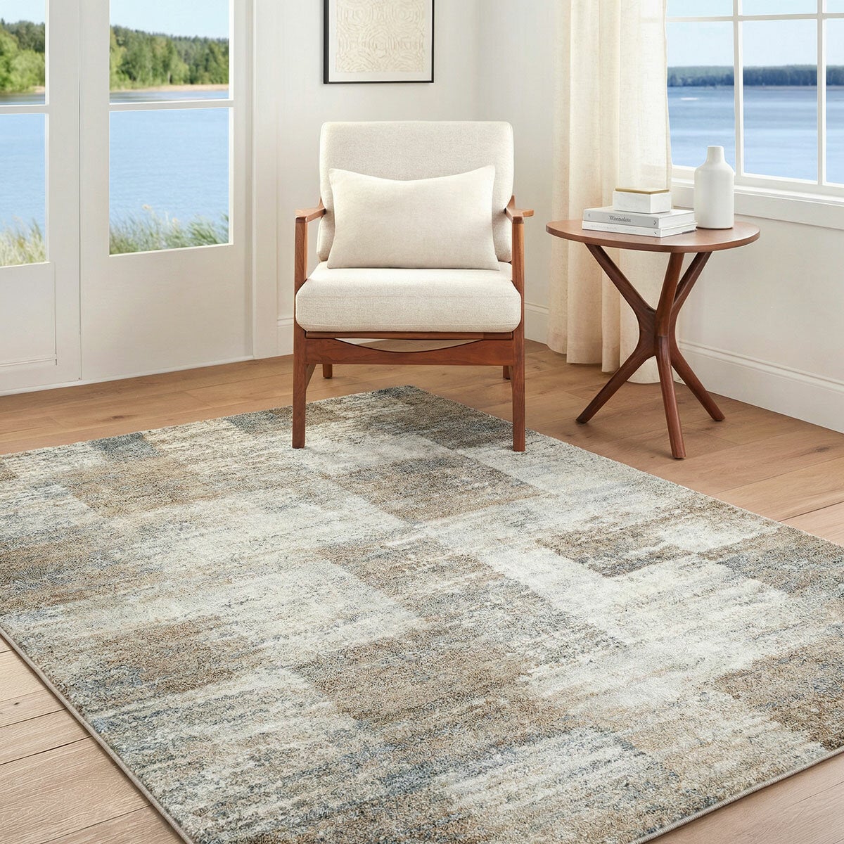 Livabliss Avellino grey check high pile rug