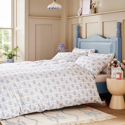 Cath Kidston Blue Ribbons and Bows reversible cotton duvet cover set
