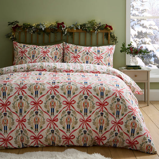Catherine Lansfield Christmas Nutcracker Bows reversible duvet cover set