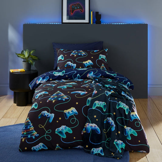 Catherine Lansfield navy Christmas gamer reversible duvet cover set