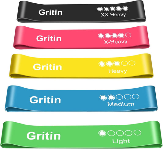 Gritin resistance bands set of 5 in five colours with carry bag