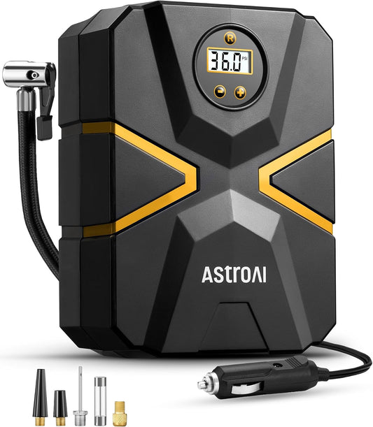 AstroAI 12V digital tyre inflator air compressor – front view