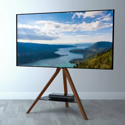 AVF Hoxton dark wood TV stand for up to 70 inch TV with storage shelves and cable management/1