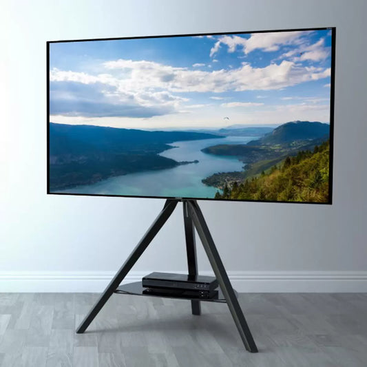 AVF Hoxton black TV stand for up to 70 inch TVs with storage shelves and cable management system