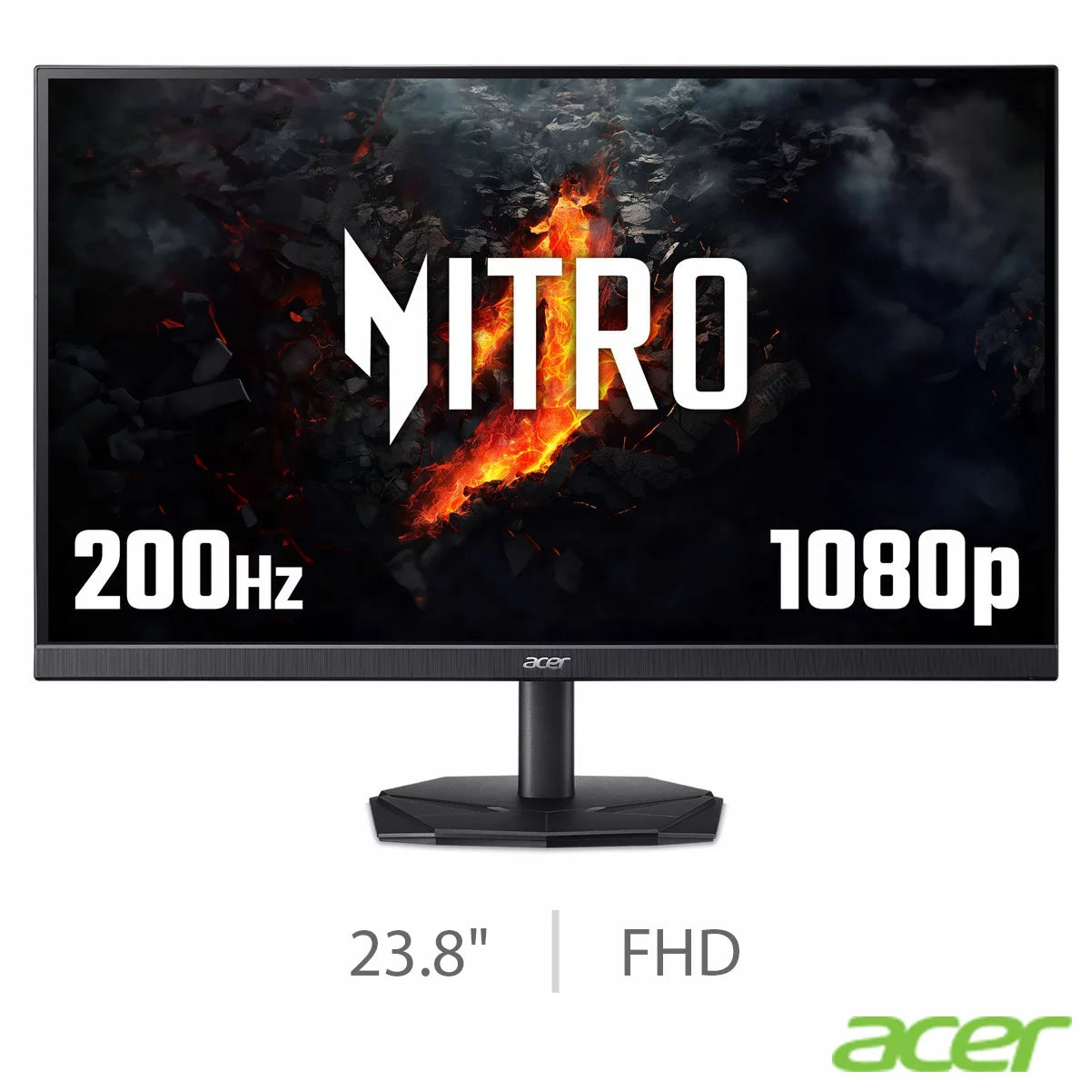 Acer Nitro KG1 23.8 inch Full HD IPS gaming monitor model UM.QX1EE.104 showing its sleek ZeroFrame panel design and red-accented desktop stand. - 1