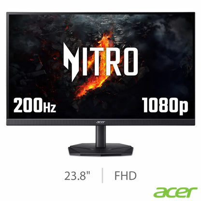 Acer Nitro KG1 23.8 inch Full HD IPS gaming monitor model UM.QX1EE.104 showing its sleek ZeroFrame panel design and red-accented desktop stand. - 1