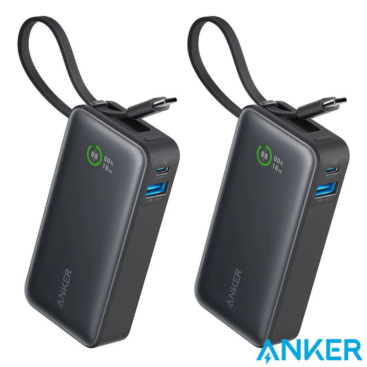 Anker Nano 10k power bank 2-pack with built-in USB-C cable for portable charging