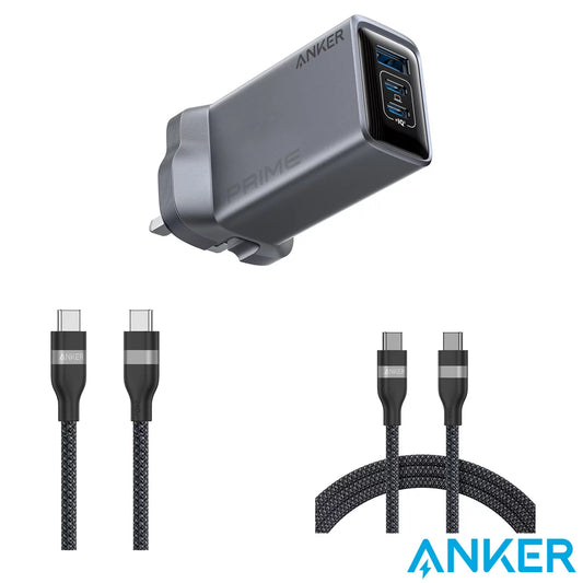 Anker Prime 100W 3 port GaNPrime charger with USB-C cables for fast charging