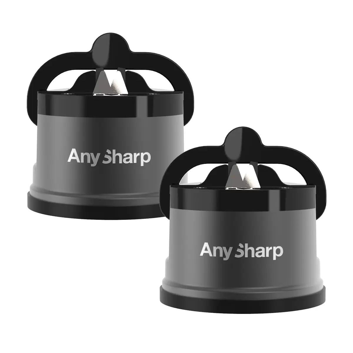 Two AnySharp Pro Metal Knife Sharpeners sitting on a clean, modern kitchen countertop.