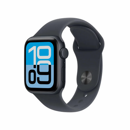 Front view of the Apple Watch SE 3 40mm Starlight Aluminium Case with matching Starlight Sport Band displaying the Vitals app on the Always-On screen.