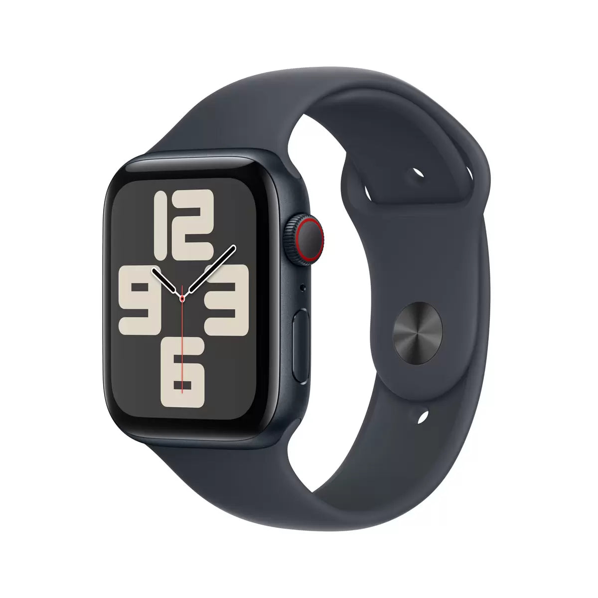 Apple Watch SE GPS and Cellular 44mm Midnight Aluminium Case with Midnight Sport Band for fitness tracking activity monitoring and smart connectivity