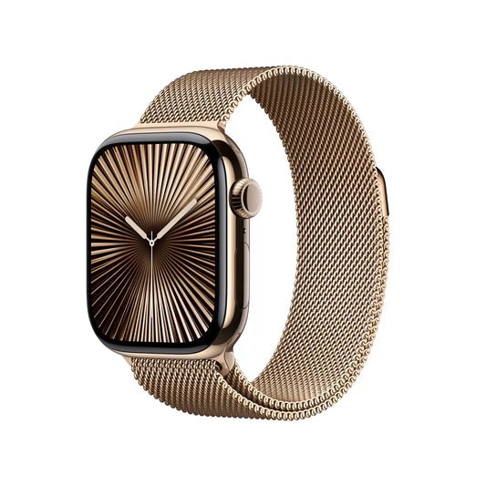 Apple Watch Series 10 GPS and Cellular 46mm Gold Titanium Case with Gold Milanese Loop for health tracking fitness monitoring and smart connectivity