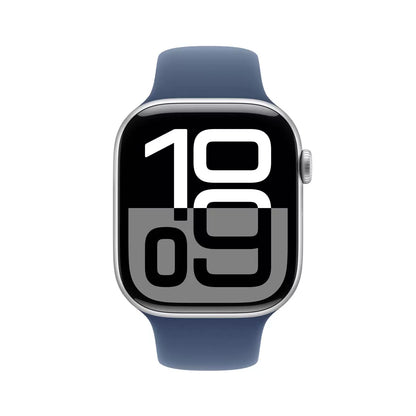 Apple Watch Series 10 GPS and Cellular 46mm Silver Aluminium Case with Denim Sport Band for fitness tracking health monitoring and smart connectivity