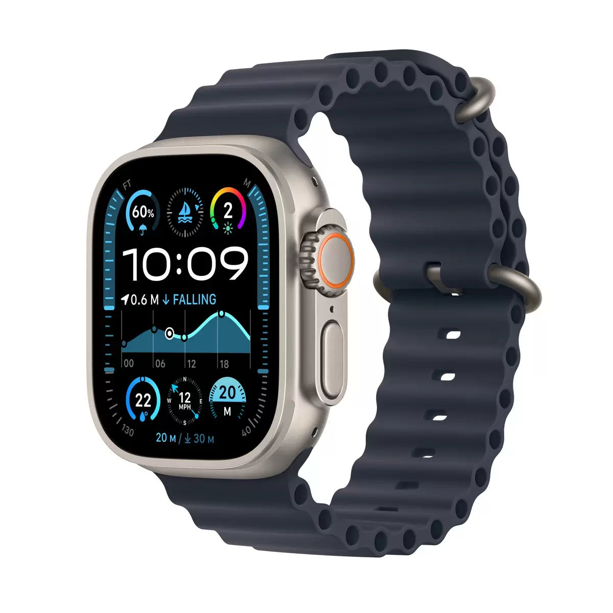 Apple Watch Ultra 2 GPS and Cellular 49mm titanium smartwatch with Navy Ocean Band for fitness tracking health monitoring and connectivity